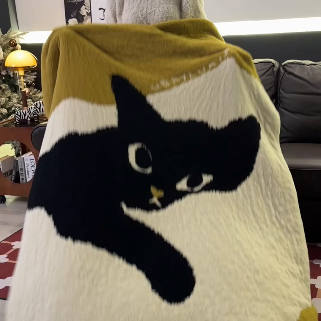 91家纺网 家纺一手货源 找家纺 兄弟坊 2026新款A类大阪半边绒糯叽叽毛毯 盖毯 午睡毯 夏被毯 披肩毯 糯叽叽半边绒-软萌猫