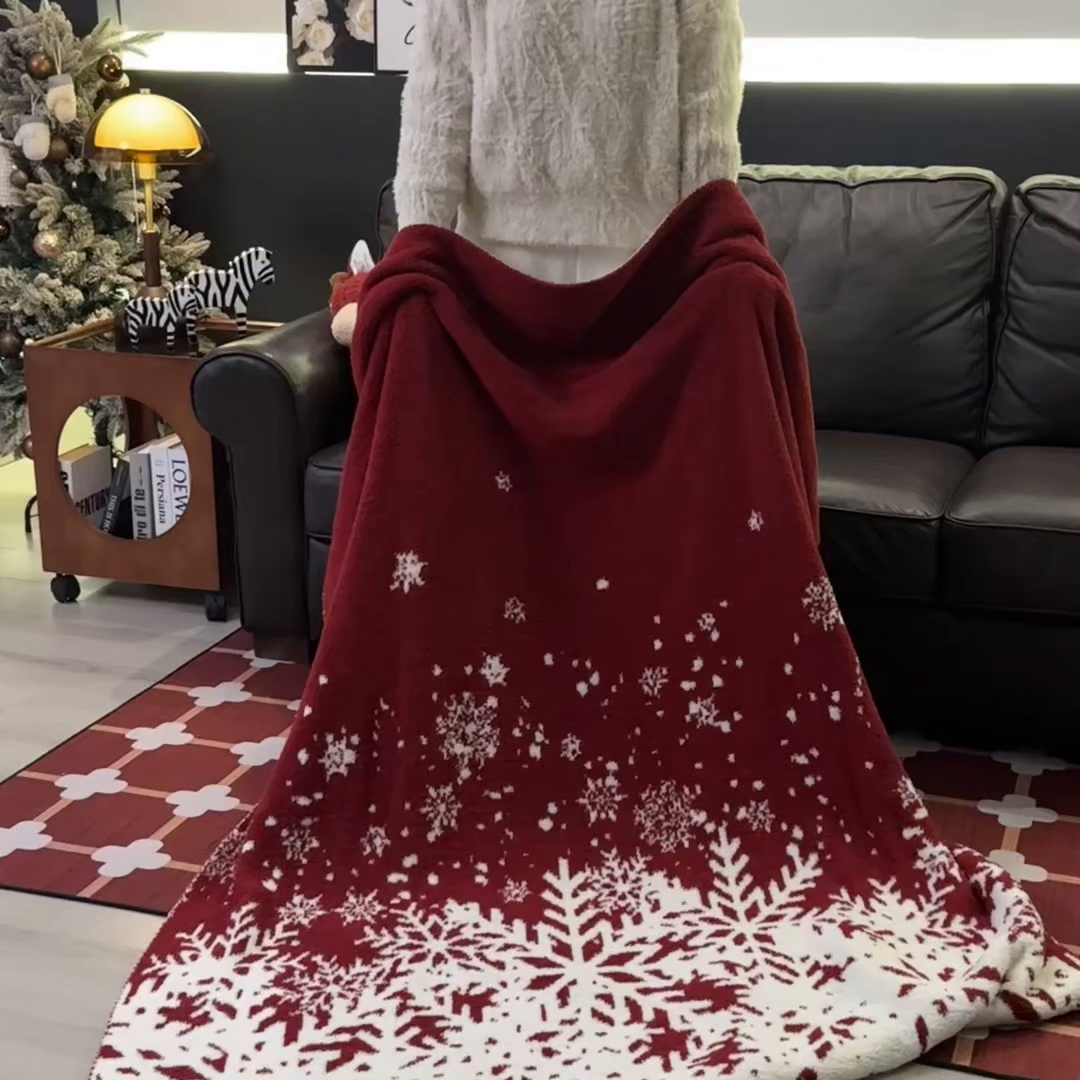 91家纺网 家纺一手货源 找家纺 兄弟坊 2026新款A类大阪半边绒糯叽叽毛毯 盖毯 午睡毯 夏被毯 披肩毯 糯叽叽半边绒-雪花-红