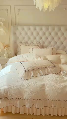 91家纺网 家纺一手货源 找家纺 满座家居 2025爆款230克高克重雕花牛奶绒床盖四件套  金枝玉叶-米咖