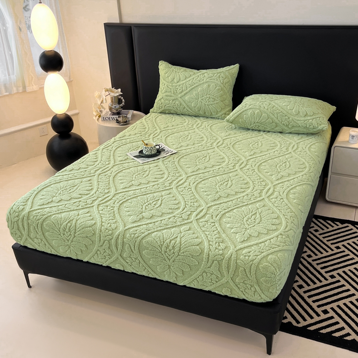 91家纺网 家纺一手货源 找家纺 （总）莱家富 2026新款提花塔芙绒床笠-繁花系列（可供跨境外贸抽空压缩爆款首选）