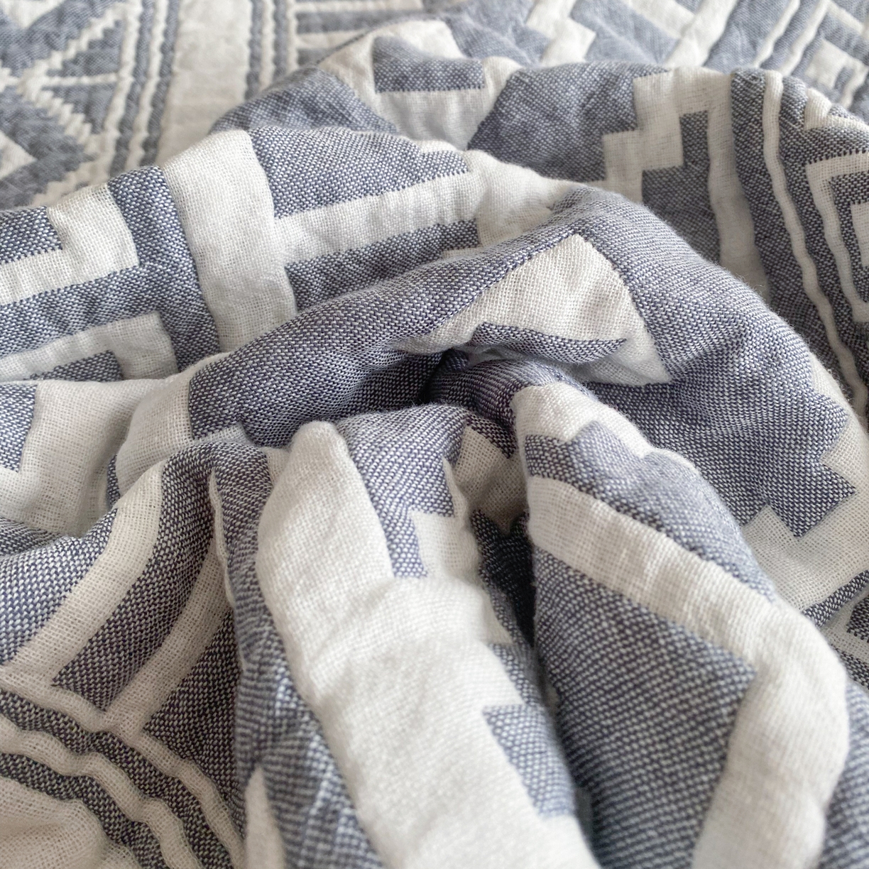 91家纺网 家纺一手货源 找家纺 卡奥家纺 2026新款水洗全棉纯棉四层纱盖毯毛巾被夏凉被夏被空调被-图腾系列 图腾-蓝