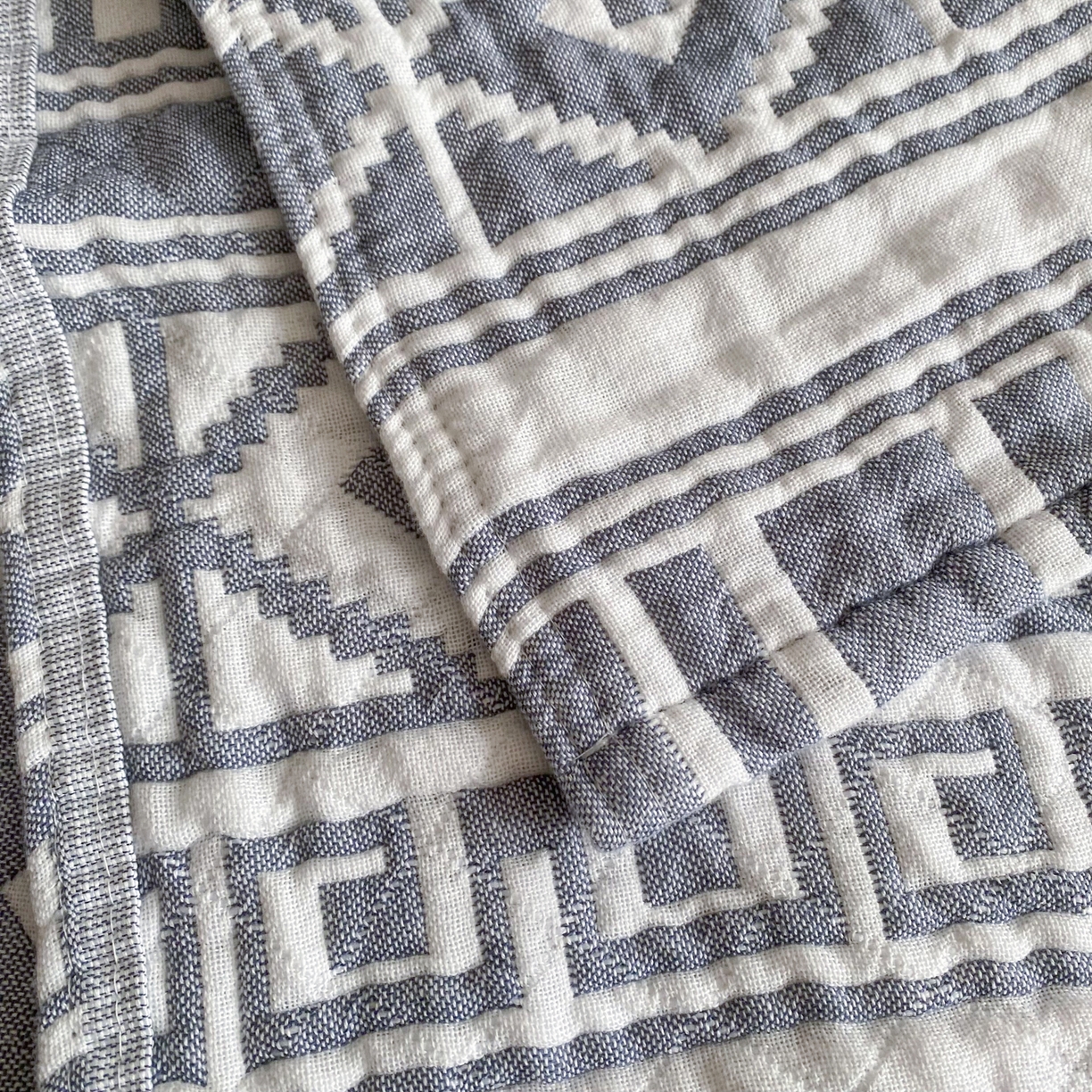 91家纺网 家纺一手货源 找家纺 卡奥家纺 2026新款水洗全棉纯棉四层纱盖毯毛巾被夏凉被夏被空调被-图腾系列 图腾-蓝