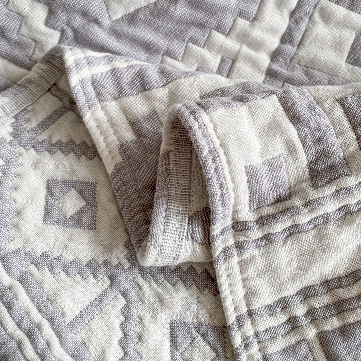 91家纺网 家纺一手货源 找家纺 卡奥家纺 2026新款水洗全棉纯棉四层纱盖毯毛巾被夏凉被夏被空调被-图腾系列 图腾-灰