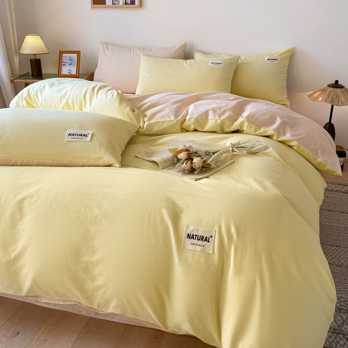 91家纺网 家纺一手货源 找家纺 昊翔家纺 2025新款13372全棉纯色四件套无印良品风简约套件 初黄-奶茶