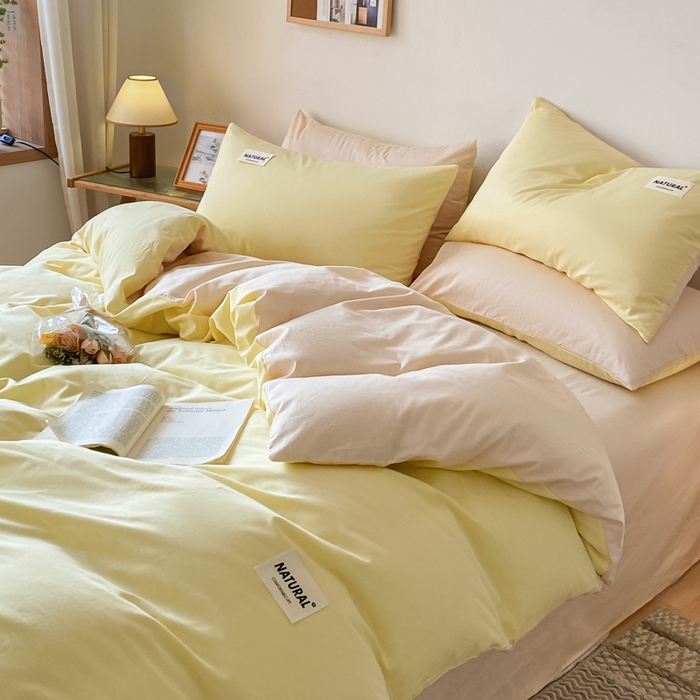 91家纺网 家纺一手货源 找家纺 昊翔家纺 2025新款13372全棉纯色四件套无印良品风简约套件 初黄-奶茶