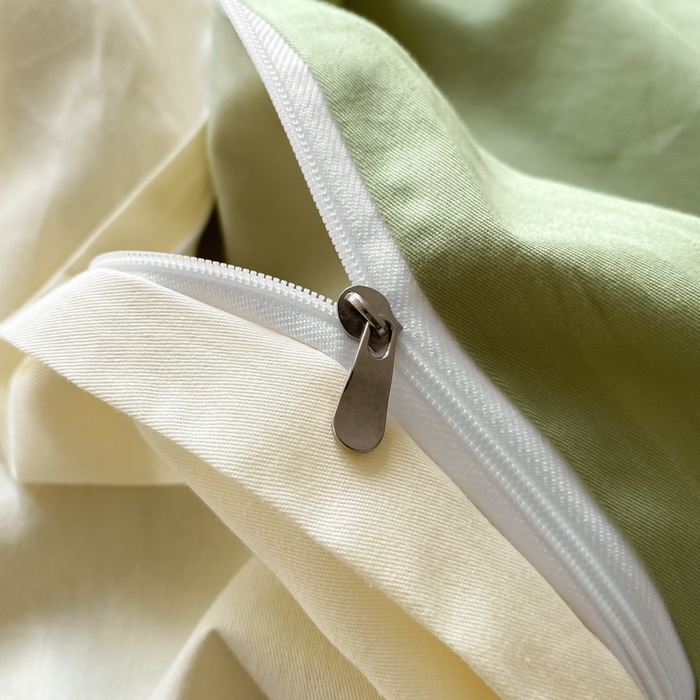 91家纺网 家纺一手货源 找家纺 昊翔家纺 2025新款13372全棉纯色四件套无印良品风简约套件 果绿-奶茶