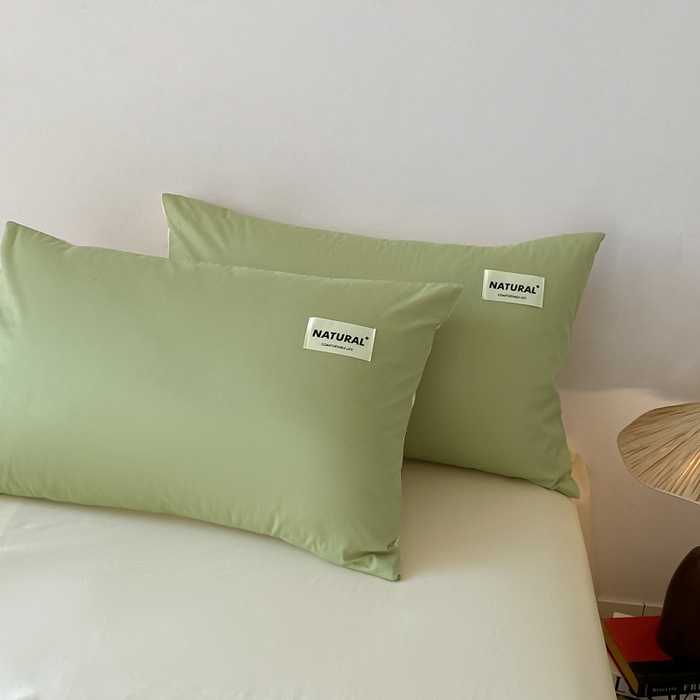 91家纺网 家纺一手货源 找家纺 昊翔家纺 2025新款13372全棉纯色四件套无印良品风简约套件 果绿-奶茶