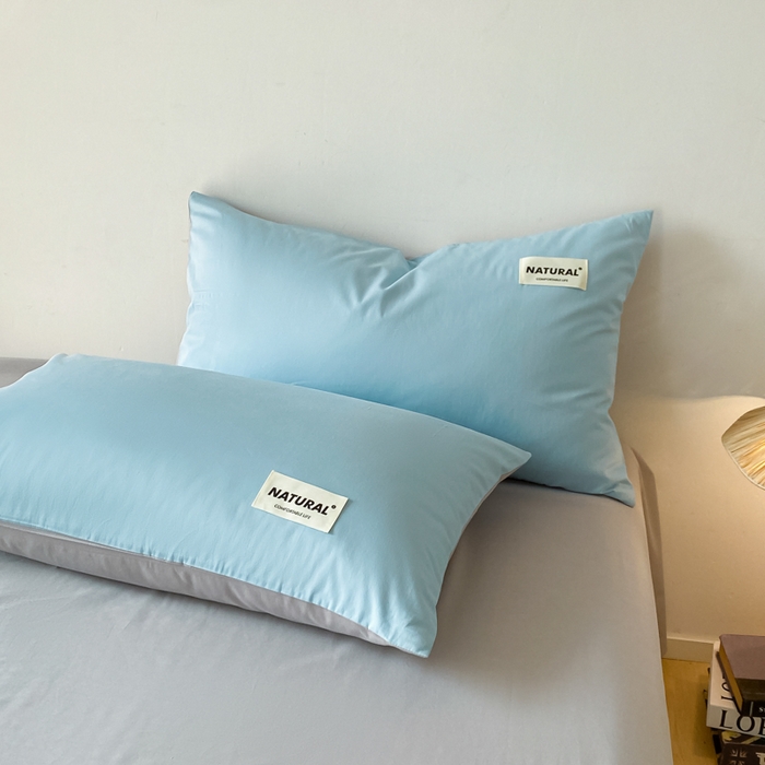 91家纺网 家纺一手货源 找家纺 昊翔家纺 2025新款13372全棉纯色四件套无印良品风简约套件 海青-浅灰