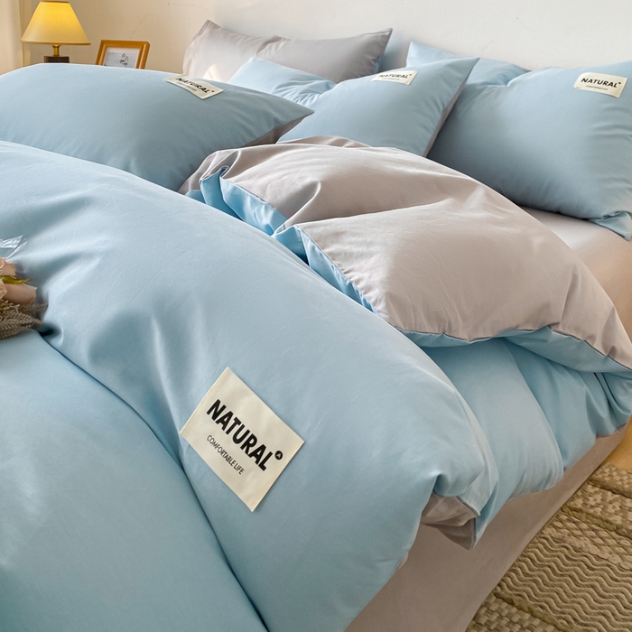 91家纺网 家纺一手货源 找家纺 昊翔家纺 2025新款13372全棉纯色四件套无印良品风简约套件 海青-浅灰