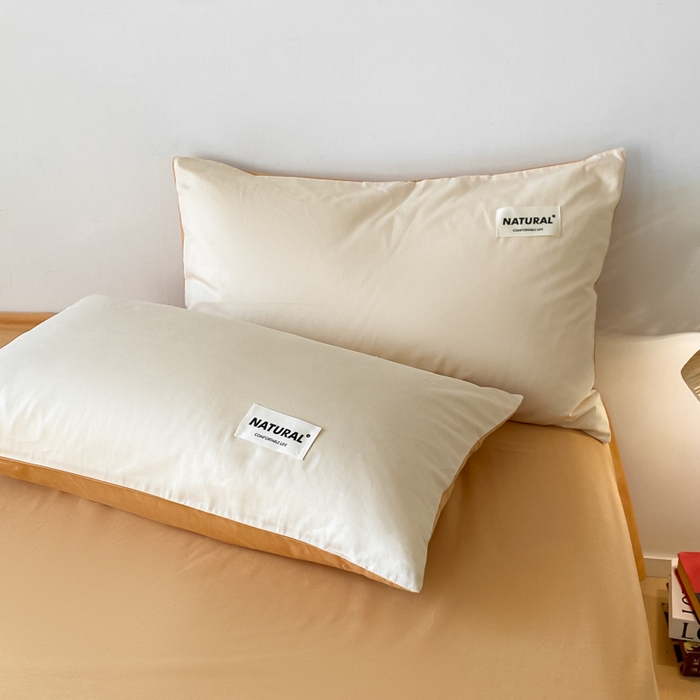 91家纺网 家纺一手货源 找家纺 昊翔家纺 2025新款13372全棉纯色四件套无印良品风简约套件 奶白-桔黄