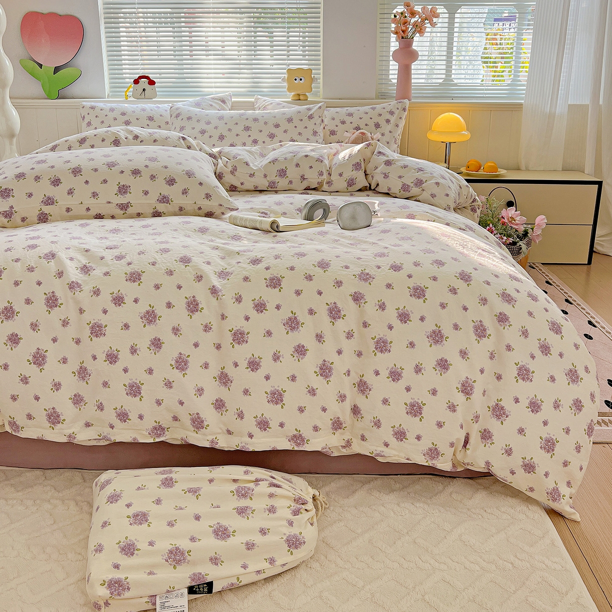 91家纺网 家纺一手货源 找家纺 （总）优选 2025新款加厚爆款小布袋韩国古法高克重水洗棉床单学生三件套床笠款四件套