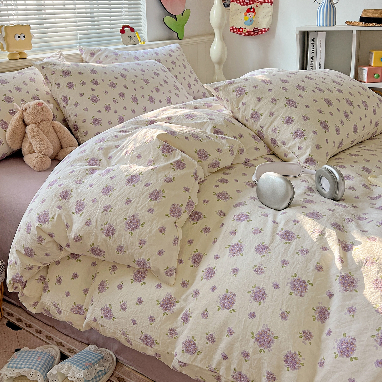 91家纺网 家纺一手货源 找家纺 （总）优选 2025新款加厚爆款小布袋韩国古法高克重水洗棉床单学生三件套床笠款四件套