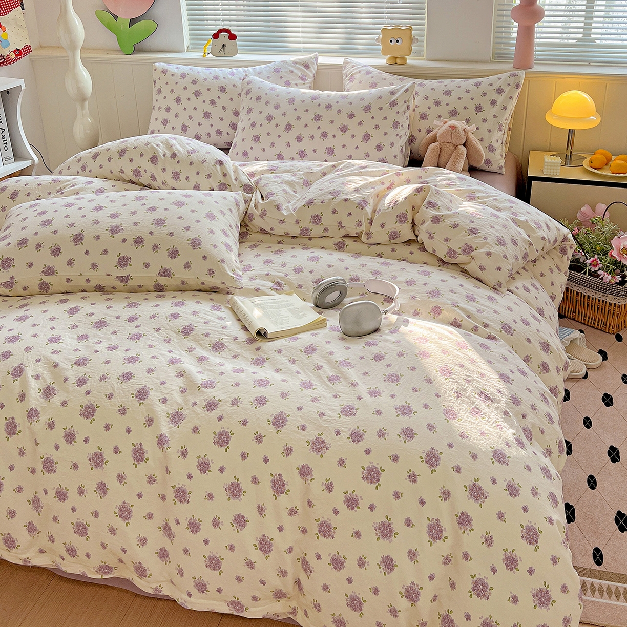 91家纺网 家纺一手货源 找家纺 （总）优选 2025新款加厚爆款小布袋韩国古法高克重水洗棉床单学生三件套床笠款四件套