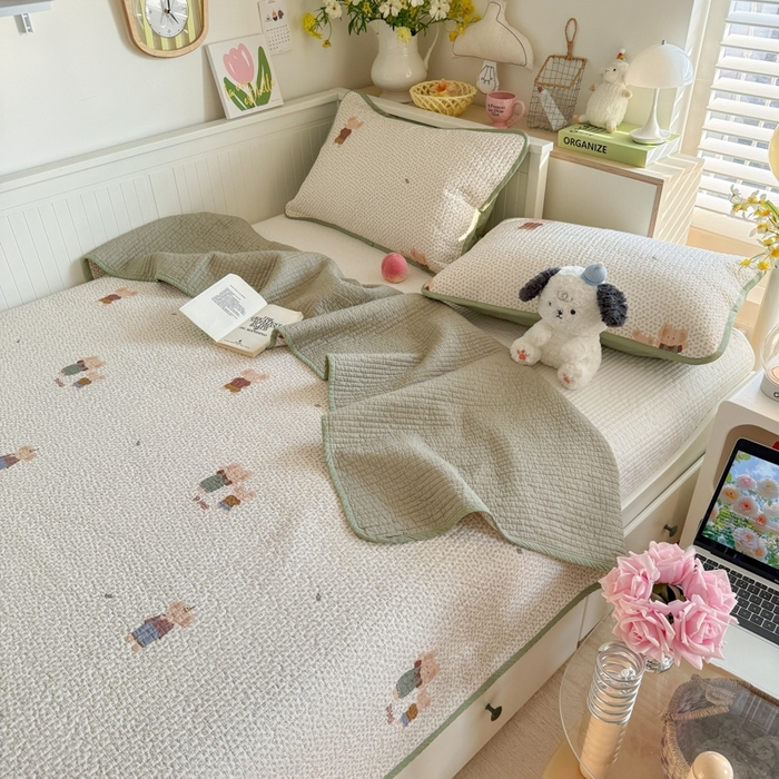 茉夕家纺 2026新款春季纯棉棉花印花单品床盖单件床盖 吉象一家