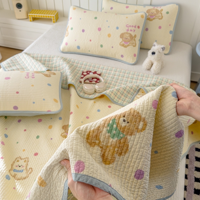 91家纺网 家纺一手货源 找家纺 茉夕家纺 2026新款春季纯棉棉花印花单品床盖单件床盖 假日小狗