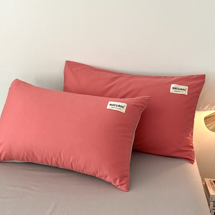 91家纺网 家纺一手货源 找家纺 昊翔家纺 2025新款13372全棉纯色四件套无印良品风简约套件 豆沙-浅灰