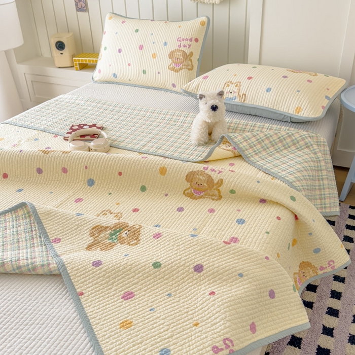 91家纺网 家纺一手货源 找家纺 茉夕家纺 2026新款春季纯棉棉花印花单品床盖单件床盖 假日小狗