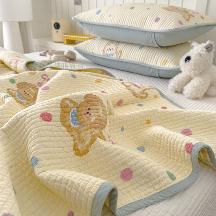 91家纺网 家纺一手货源 找家纺 茉夕家纺 2026新款春季纯棉棉花印花单品床盖单件床盖 假日小狗