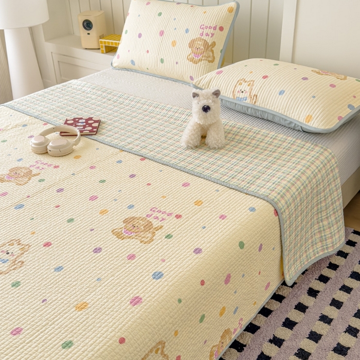 91家纺网 家纺一手货源 找家纺 茉夕家纺 2026新款春季纯棉棉花印花单品床盖单件床盖 假日小狗