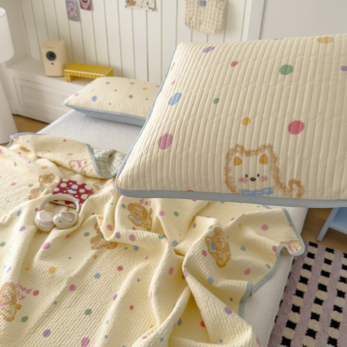 91家纺网 家纺一手货源 找家纺 茉夕家纺 2026新款春季纯棉棉花印花单品床盖单件床盖 假日小狗