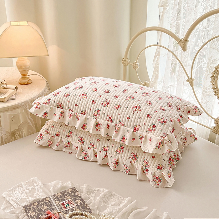 91家纺网 家纺一手货源 找家纺 梦舒羽 2026新款A类云朵棉夹棉花边枕套宿舍单人一只装枕芯内胆套-单人枕套 粉黛花园（花边夹棉）