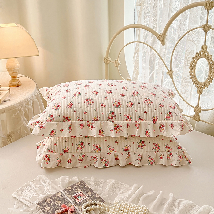 91家纺网 家纺一手货源 找家纺 梦舒羽 2026新款A类云朵棉夹棉花边枕套宿舍单人一只装枕芯内胆套-单人枕套 粉黛花园（花边夹棉）