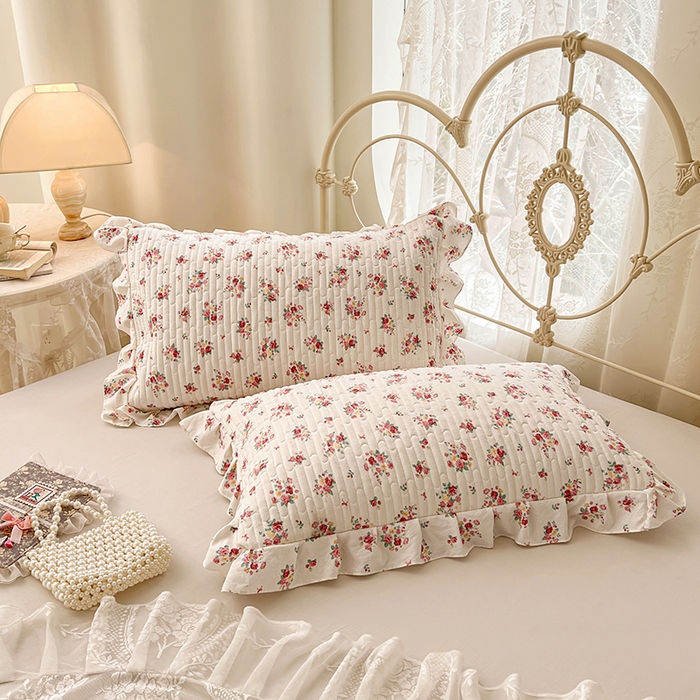 91家纺网 家纺一手货源 找家纺 梦舒羽 2026新款A类云朵棉夹棉花边枕套宿舍单人一只装枕芯内胆套-单人枕套 粉黛花园（花边夹棉）