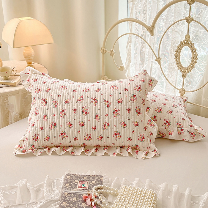 91家纺网 家纺一手货源 找家纺 梦舒羽 2026新款A类云朵棉夹棉花边枕套宿舍单人一只装枕芯内胆套-单人枕套 粉黛花园（花边夹棉）