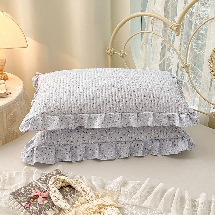 91家纺网 家纺一手货源 找家纺 梦舒羽 2026新款A类云朵棉夹棉花边枕套宿舍单人一只装枕芯内胆套-单人枕套 满天星-蓝（花边夹棉）