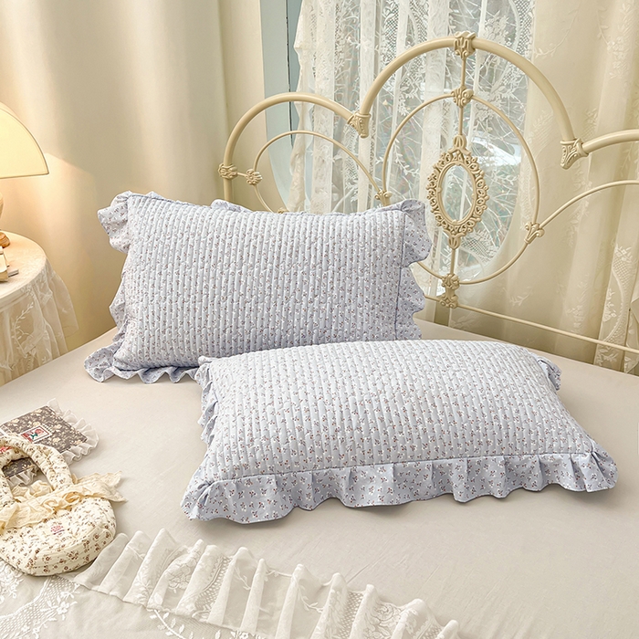 91家纺网 家纺一手货源 找家纺 梦舒羽 2026新款A类云朵棉夹棉花边枕套宿舍单人一只装枕芯内胆套-单人枕套 满天星-蓝（花边夹棉）