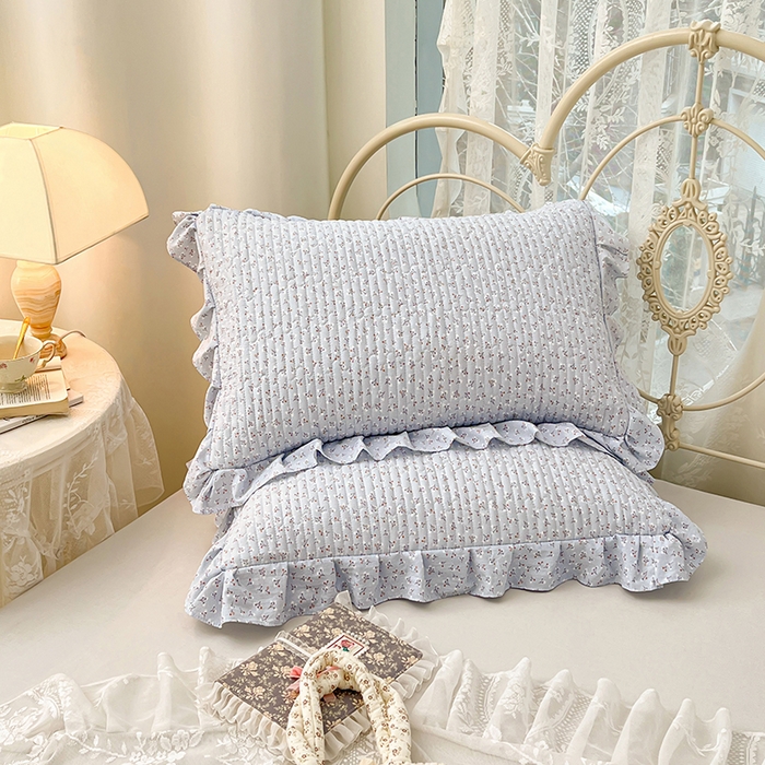 91家纺网 家纺一手货源 找家纺 梦舒羽 2026新款A类云朵棉夹棉花边枕套宿舍单人一只装枕芯内胆套-单人枕套 满天星-蓝（花边夹棉）