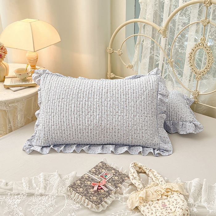 91家纺网 家纺一手货源 找家纺 梦舒羽 2026新款A类云朵棉夹棉花边枕套宿舍单人一只装枕芯内胆套-单人枕套 满天星-蓝（花边夹棉）