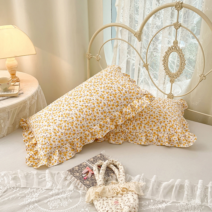 91家纺网 家纺一手货源 找家纺 梦舒羽 2026新款A类云朵棉夹棉花边枕套宿舍单人一只装枕芯内胆套-单人枕套 春日暖阳（花边夹棉）