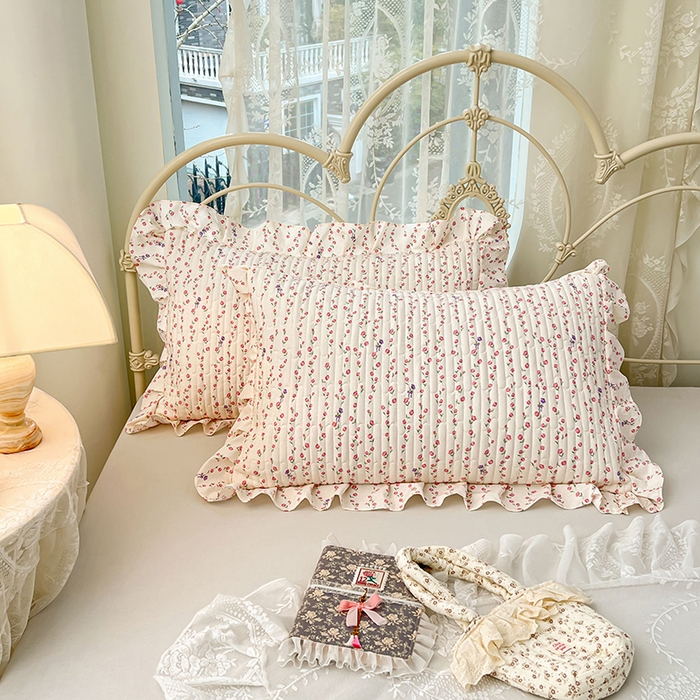 91家纺网 家纺一手货源 找家纺 梦舒羽 2026新款A类云朵棉夹棉花边枕套宿舍单人一只装枕芯内胆套-单人枕套 花漾甜心（花边夹棉）