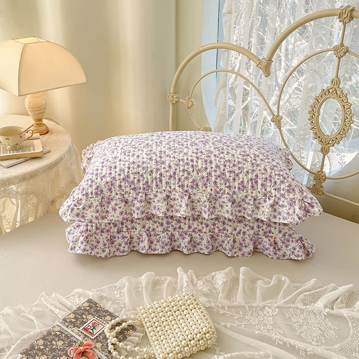 91家纺网 家纺一手货源 找家纺 梦舒羽 2026新款A类云朵棉夹棉花边枕套宿舍单人一只装枕芯内胆套-单人枕套 紫韵星野（花边夹棉）