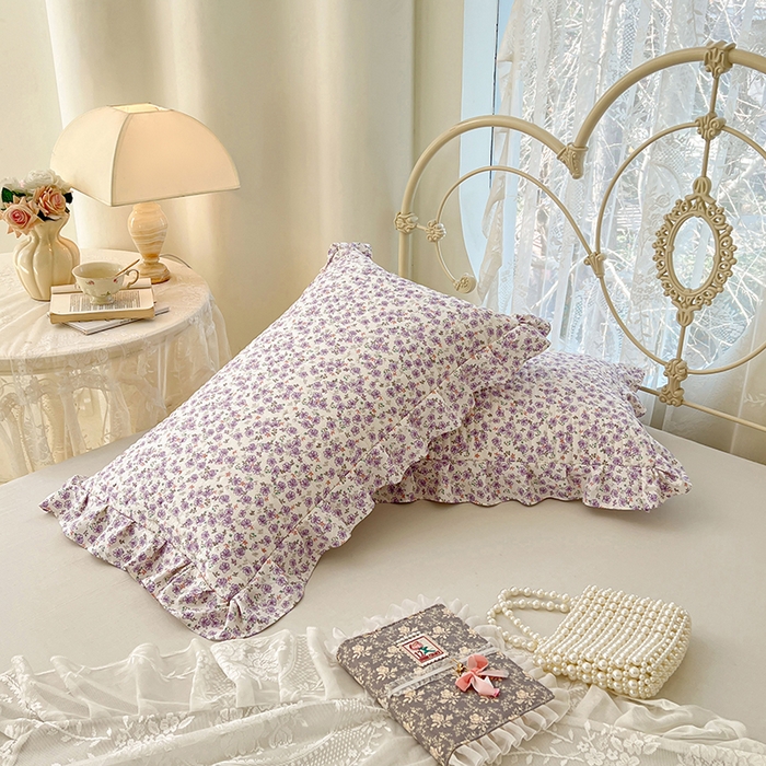 91家纺网 家纺一手货源 找家纺 梦舒羽 2026新款A类云朵棉夹棉花边枕套宿舍单人一只装枕芯内胆套-单人枕套 紫韵星野（花边夹棉）