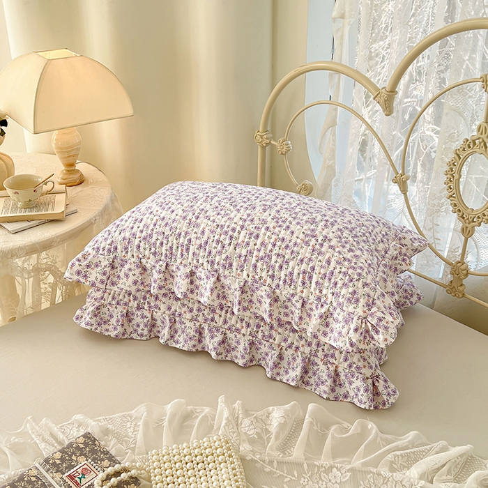 91家纺网 家纺一手货源 找家纺 梦舒羽 2026新款A类云朵棉夹棉花边枕套宿舍单人一只装枕芯内胆套-单人枕套 紫韵星野（花边夹棉）