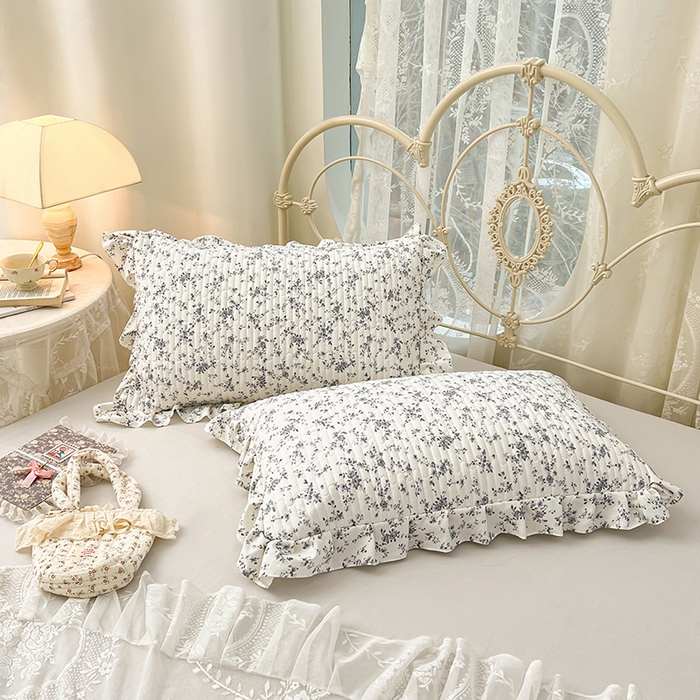 91家纺网 家纺一手货源 找家纺 梦舒羽 2026新款A类云朵棉夹棉花边枕套宿舍单人一只装枕芯内胆套-单人枕套 兰亭序-灰（花边夹棉）