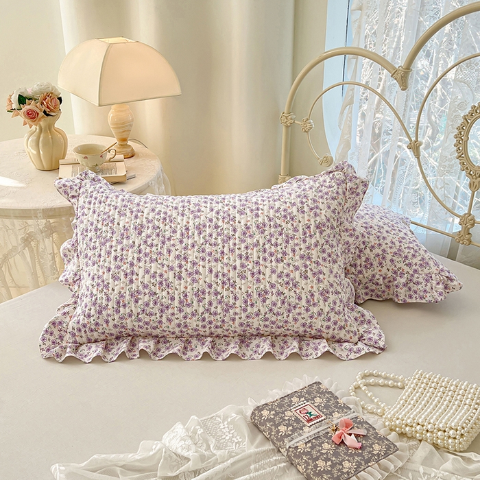 91家纺网 家纺一手货源 找家纺 梦舒羽 2026新款A类云朵棉夹棉花边枕套宿舍单人一只装枕芯内胆套-单人枕套 紫韵星野（花边夹棉）