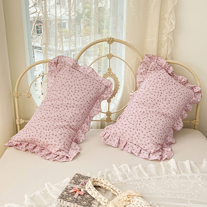 91家纺网 家纺一手货源 找家纺 梦舒羽 2026新款A类云朵棉夹棉花边枕套宿舍单人一只装枕芯内胆套-单人枕套 爱丽丝-粉（花边夹棉）