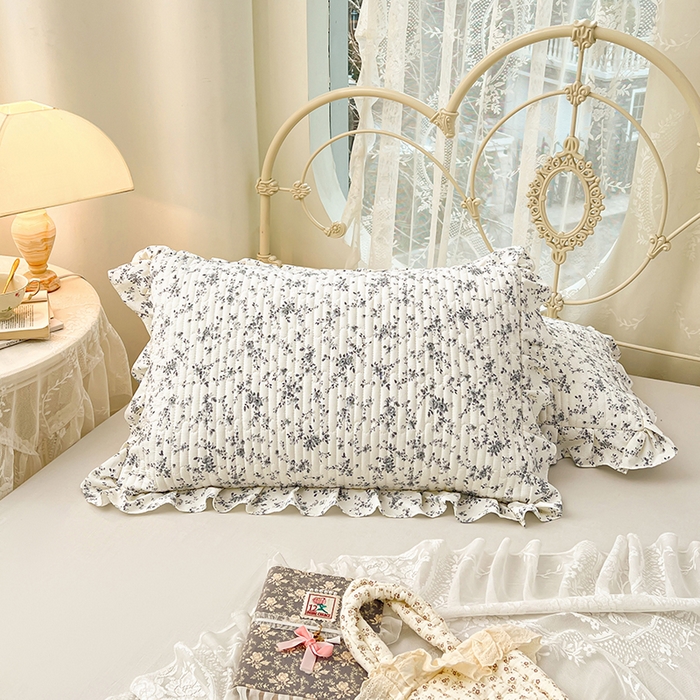 91家纺网 家纺一手货源 找家纺 梦舒羽 2026新款A类云朵棉夹棉花边枕套宿舍单人一只装枕芯内胆套-单人枕套 兰亭序-灰（花边夹棉）