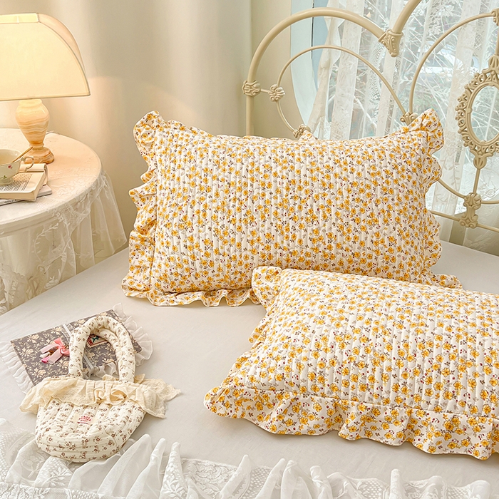 91家纺网 家纺一手货源 找家纺 梦舒羽 2026新款A类云朵棉夹棉花边枕套宿舍单人一只装枕芯内胆套-单人枕套 春日暖阳（花边夹棉）