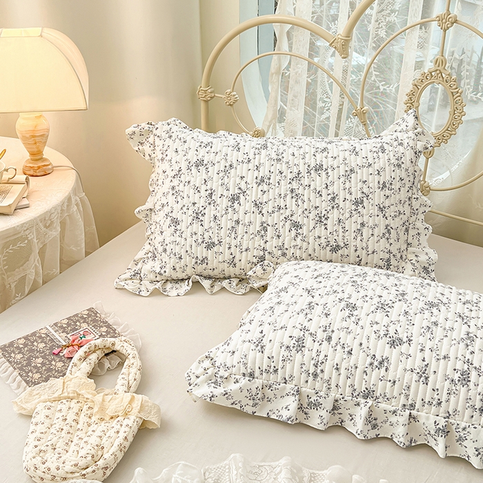 91家纺网 家纺一手货源 找家纺 梦舒羽 2026新款A类云朵棉夹棉花边枕套宿舍单人一只装枕芯内胆套-单人枕套 兰亭序-灰（花边夹棉）