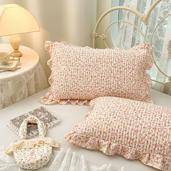 91家纺网 家纺一手货源 找家纺 梦舒羽 2026新款A类云朵棉夹棉花边枕套宿舍单人一只装枕芯内胆套-单人枕套 芊芊花海（花边夹棉）