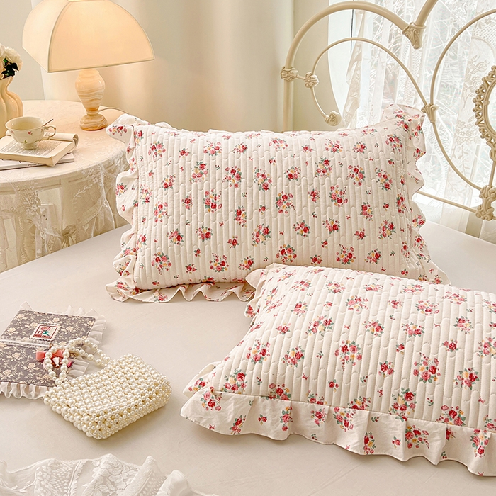 91家纺网 家纺一手货源 找家纺 梦舒羽 2026新款A类云朵棉夹棉花边枕套宿舍单人一只装枕芯内胆套-单人枕套 粉黛花园（花边夹棉）