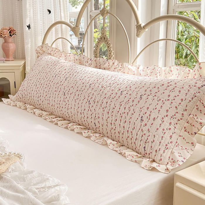 91家纺网 家纺一手货源 找家纺 梦舒羽 2026新款A类云朵棉夹棉花边枕套宿舍情侣双人加长枕芯内胆套-双人枕套 花漾甜心（花边夹棉）