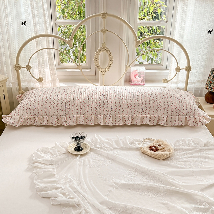 91家纺网 家纺一手货源 找家纺 梦舒羽 2026新款A类云朵棉夹棉花边枕套宿舍情侣双人加长枕芯内胆套-双人枕套 花漾甜心（花边夹棉）