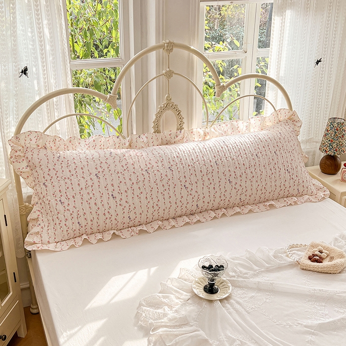 91家纺网 家纺一手货源 找家纺 梦舒羽 2026新款A类云朵棉夹棉花边枕套宿舍情侣双人加长枕芯内胆套-双人枕套 花漾甜心（花边夹棉）