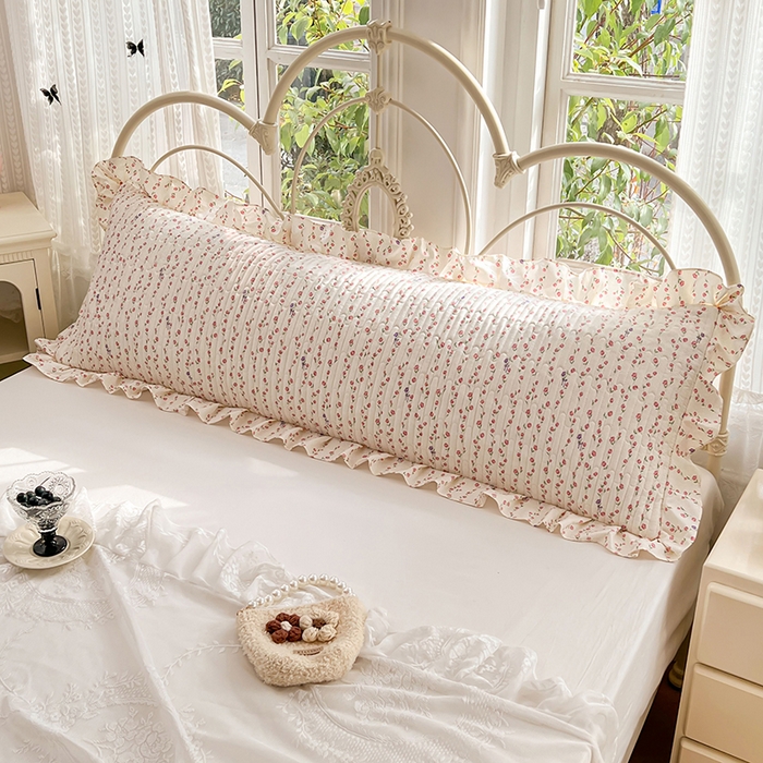 91家纺网 家纺一手货源 找家纺 梦舒羽 2026新款A类云朵棉夹棉花边枕套宿舍情侣双人加长枕芯内胆套-双人枕套 花漾甜心（花边夹棉）