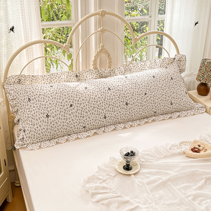 91家纺网 家纺一手货源 找家纺 梦舒羽 2026新款A类云朵棉夹棉花边枕套宿舍情侣双人加长枕芯内胆套-双人枕套 花无意（花边夹棉）